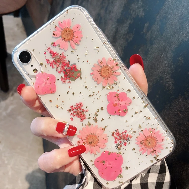 Настоящие сухие цветы чехол для телефона для iPhone X 7 8 Plus прозрачный мягкий ТПУ красивый прессованный задний Чехол для iPhone 11 11 Pro Max