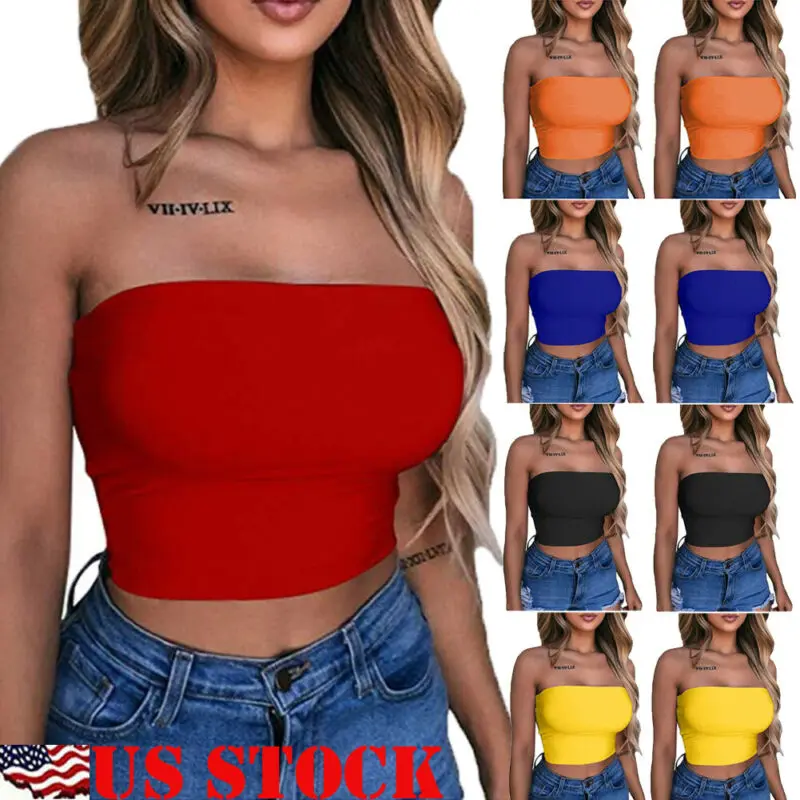 

Sexy Women Bustier Crop Tops Tanks Summer 2020 New Ladies Sleeveless Off Shoulder Camisole Femme Camis Black White Red Outwear