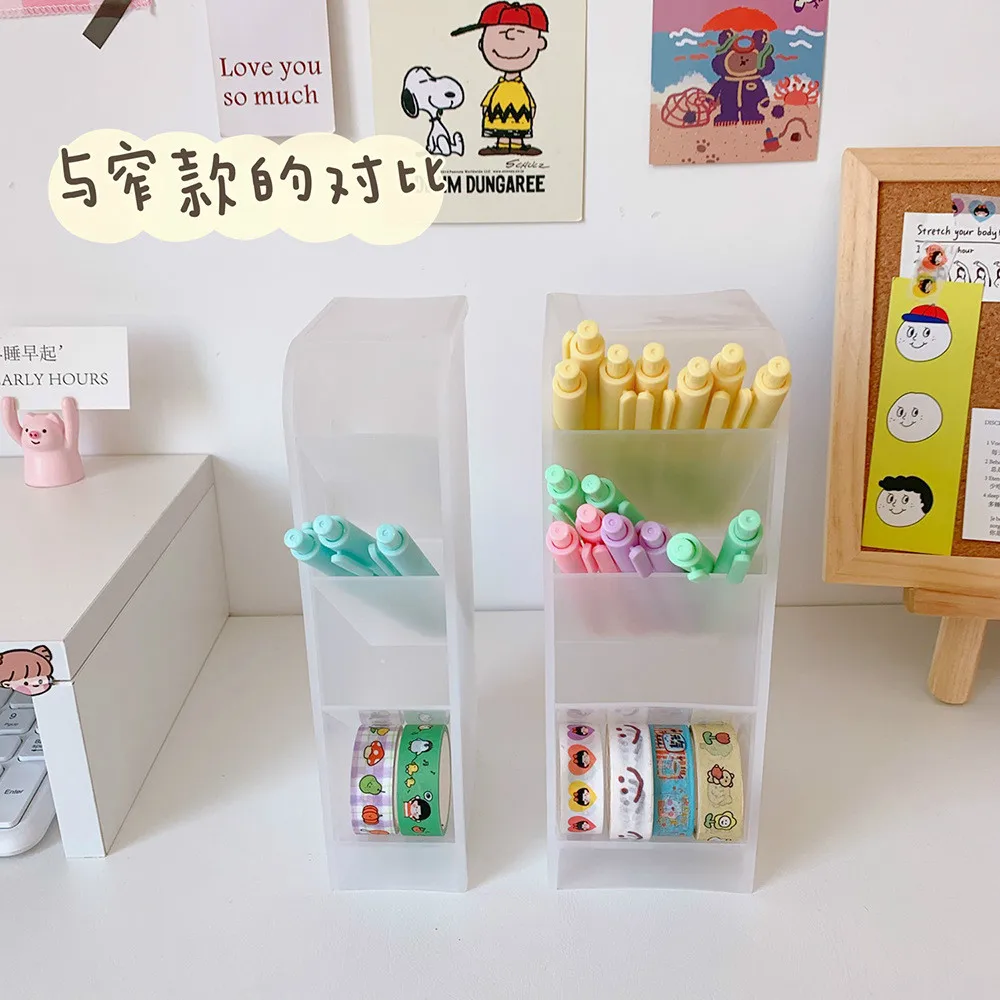 

4 Grid Desktop Storage Box Macaron Color Pen Holder Pencil Makeup Brush Lipstick Storage Organizer Simple School Stationery