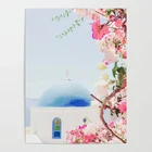 Картина на холсте с изображением розового персика, Санторини, Греции, домашний декор, настенные картины для гостиной, модульный плакат в рамке