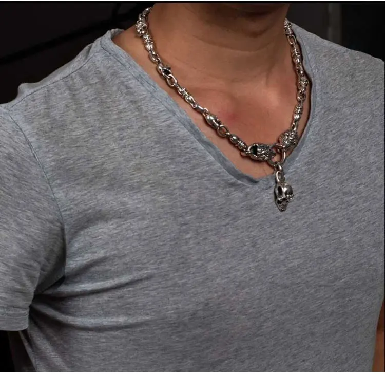 Ожерелье с Львом серебряная цепочка и кулон в виде черепа серебро 100% пробы