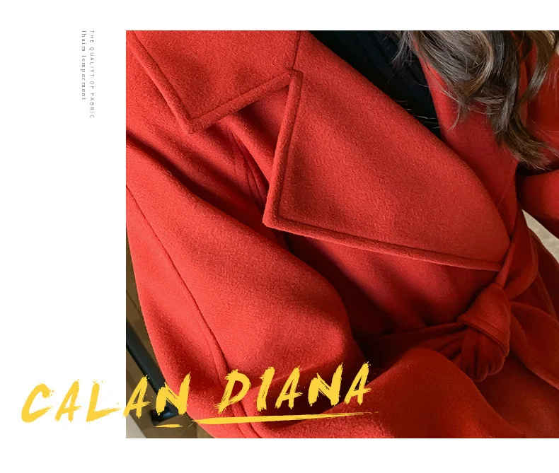 Хит Женское шерстяное пальто отложной воротник пояс длинное элегантное женское