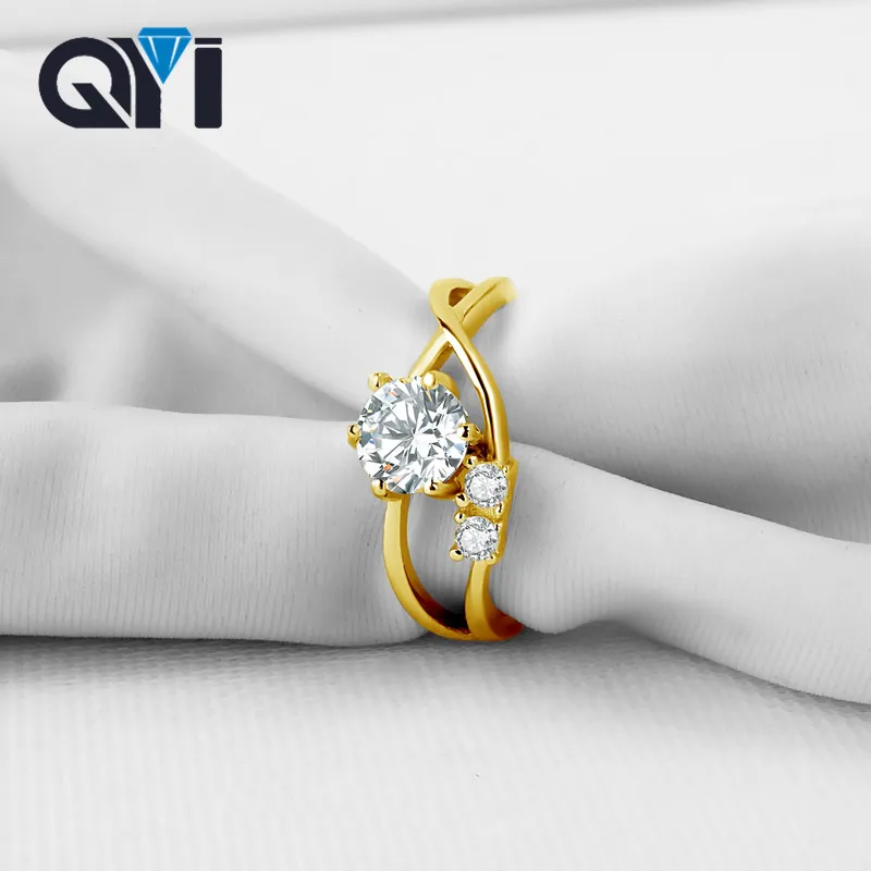 QYI Women Fine Customized Jewelry 14K Solid Yellow Gold Luxury 0.5 Ct Moissanite Diamond Wedding Engagement Rings