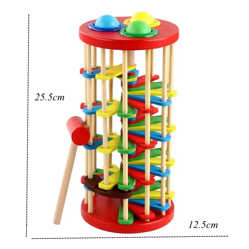 

Wooden Colorful Falling Shaved Knocking Ball Creative Children Assembling Building Blocks Educational Toys