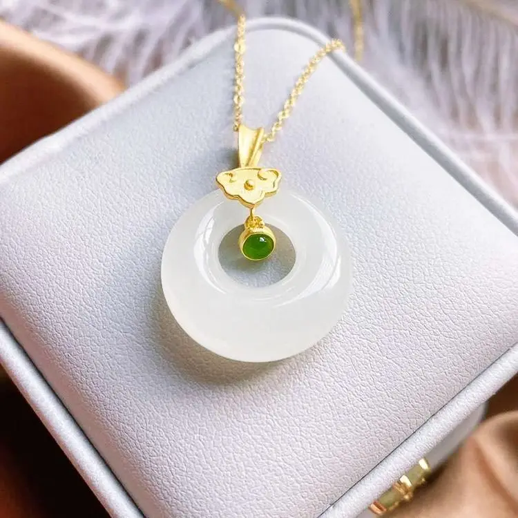 

SNew sterling silver inlaid natural Hetian jade pendant necklace hollow niche design craftsmanship retro women's brand jewelry