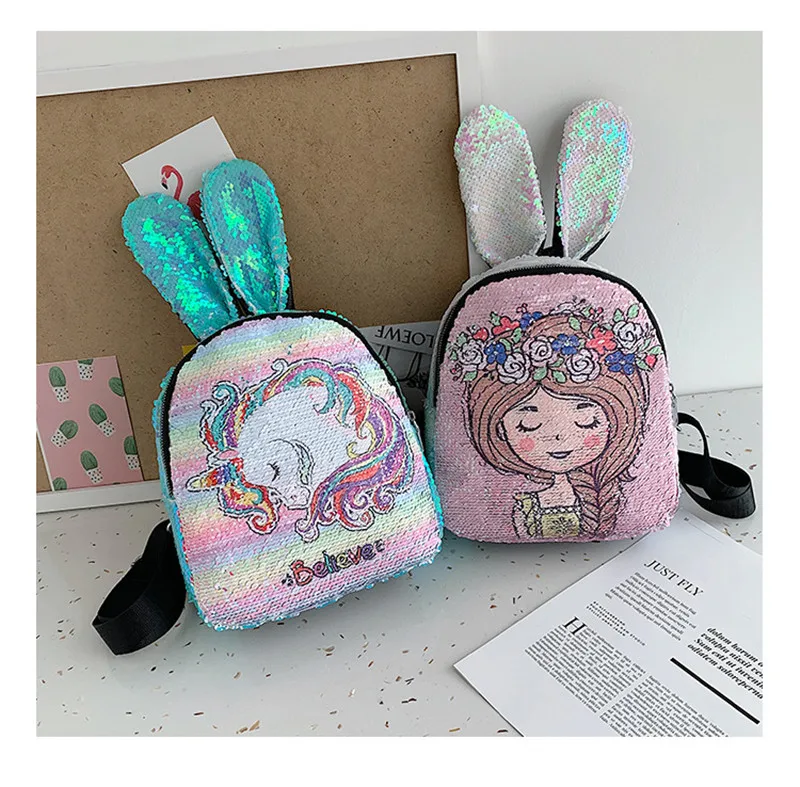 Kids Cartoon Anime Bag Girls Unicorn School Backpack In Kindergarten Children Shine Fashion Kawaii Bag Women Sequin Backpack