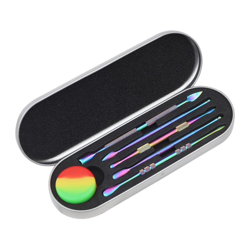 

5pcs/box Wax Carving Tool Stainless Steel Multifunctional Titanium Nail Spoon 5ml Silicone Container Accessories Manicure Tools