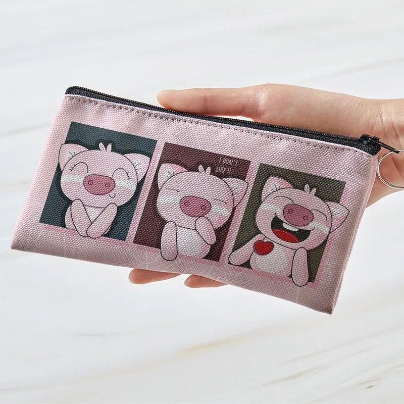 Pink Pig Coin Purse Women Mini Canvas Card Holder Small Wallet Pouch Daily Storage Bag Kawaii Pen Bag For Kids Girl Cosmetic Bag