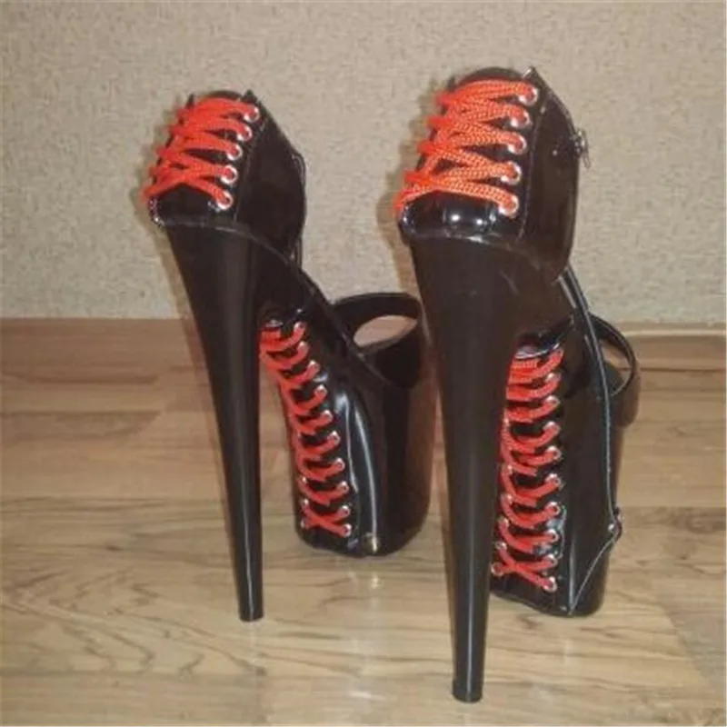 Пикантные босоножки на высоком каблуке 20 см с открытым носком красивые черные