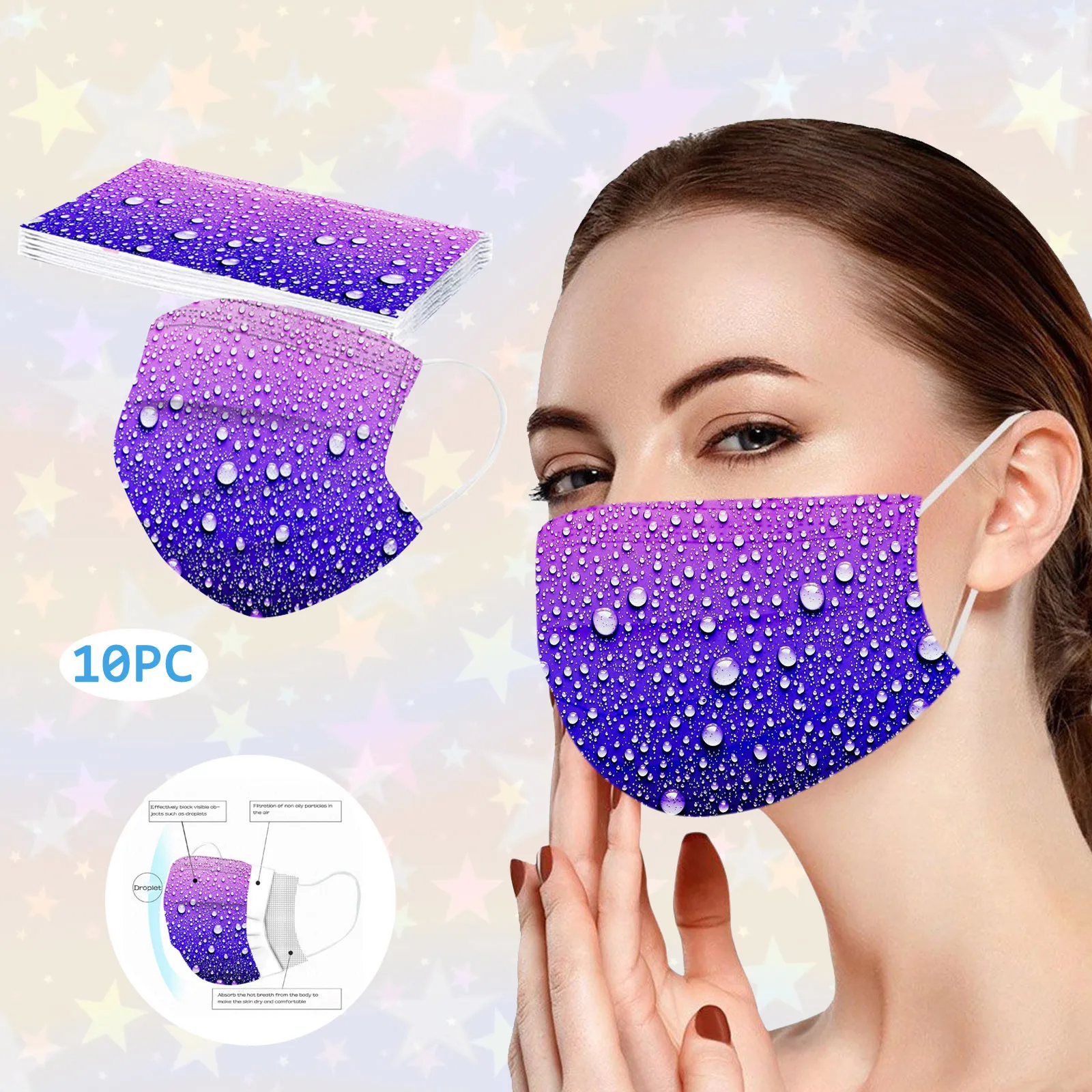 

50Pcs Adult Disposable Face Mouth Mask women men Face Mask 3 Layer Rainbow pattern Filter Hygiene Earloop Mascarilla Masque