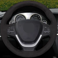 car steering wheel cover diy black hand stitched suede for bmw f20 2012 2018 f45 2014 2018 f30 f31 f34 2013 2017 f32 f33 f36