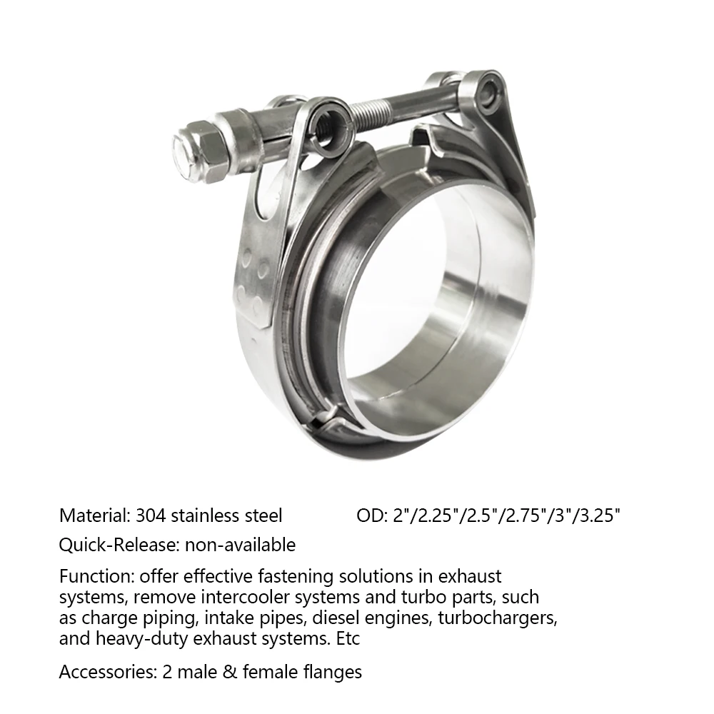 

2.0"2.25" 2.5"2.75"3.0"3.5"4.0" 304 Stainless Steel Exhaust V Band Clamp Male Female Flange Kit