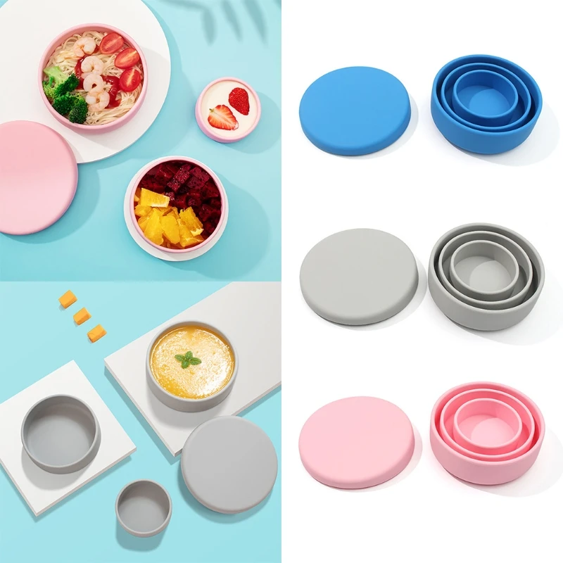 

3 Pcs/Set Baby Feeding Silicone Waterproof Bowl with Lid Training Tableware Utensils Dinnerware Plate Dishes