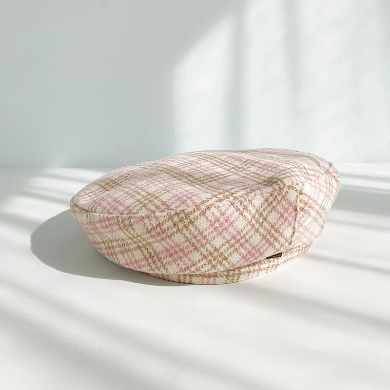 Женский шерстяной берет в клетку с плоским верхом | Аксессуары для одежды