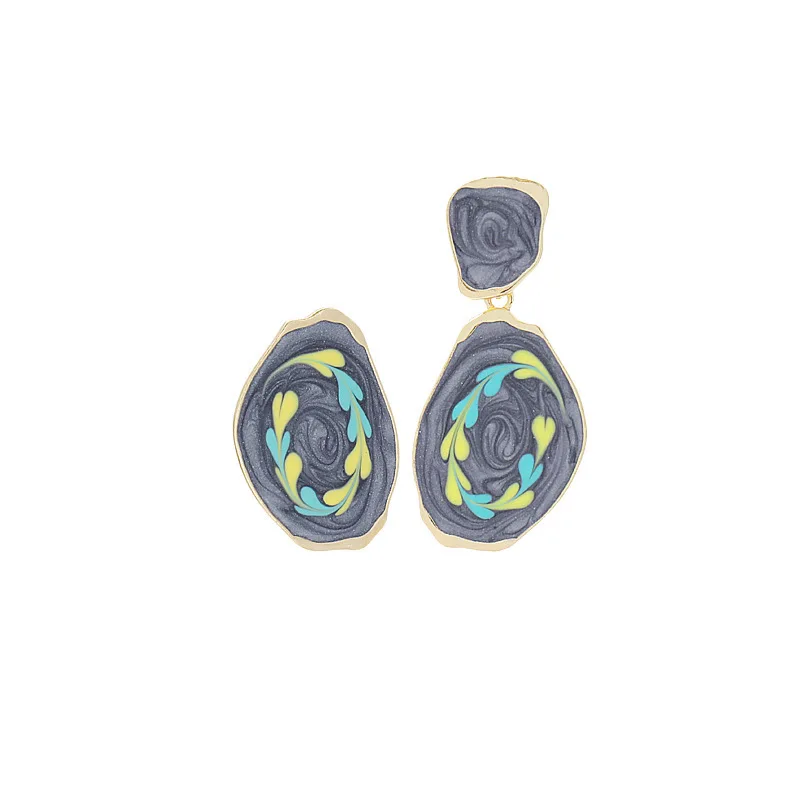 

Korean Cute Painting Metal Drop Earrings for Women Girl Colorful Geometric Round Flower Statement Dangle Earrings Party Jewelry