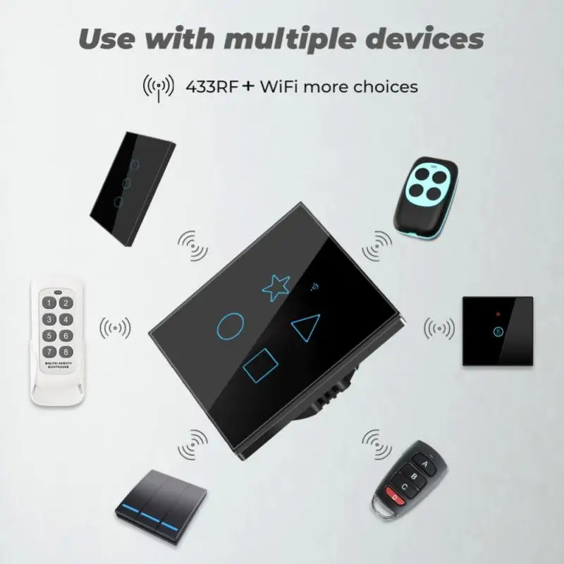 Умный сенсорный выключатель Tuya Wi-Fi + 433 МГц 1/3/4 клавиши дистанционное управление