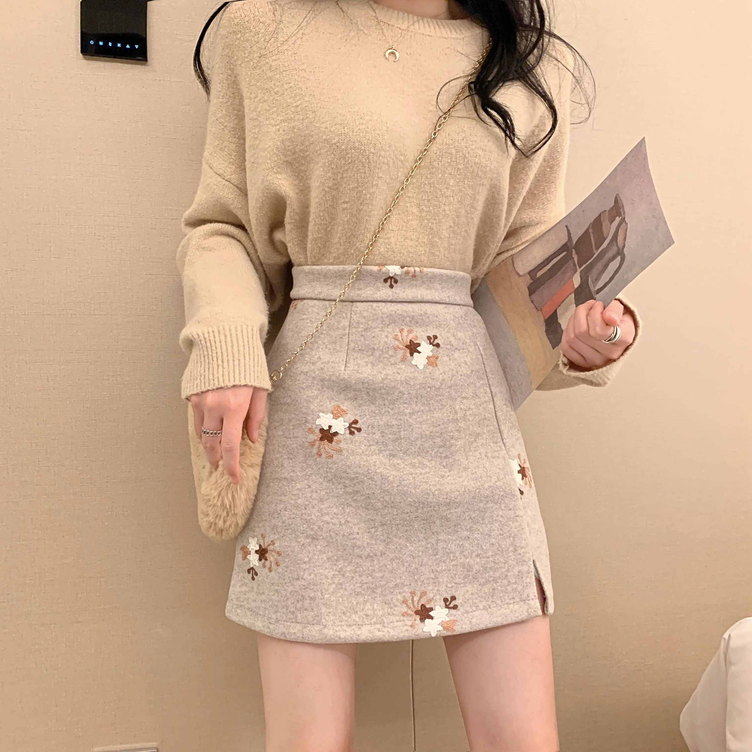 Короткие юбки для женщин 2020 kawaii Осень Зима Ретро Вышивка Высокая талия женские