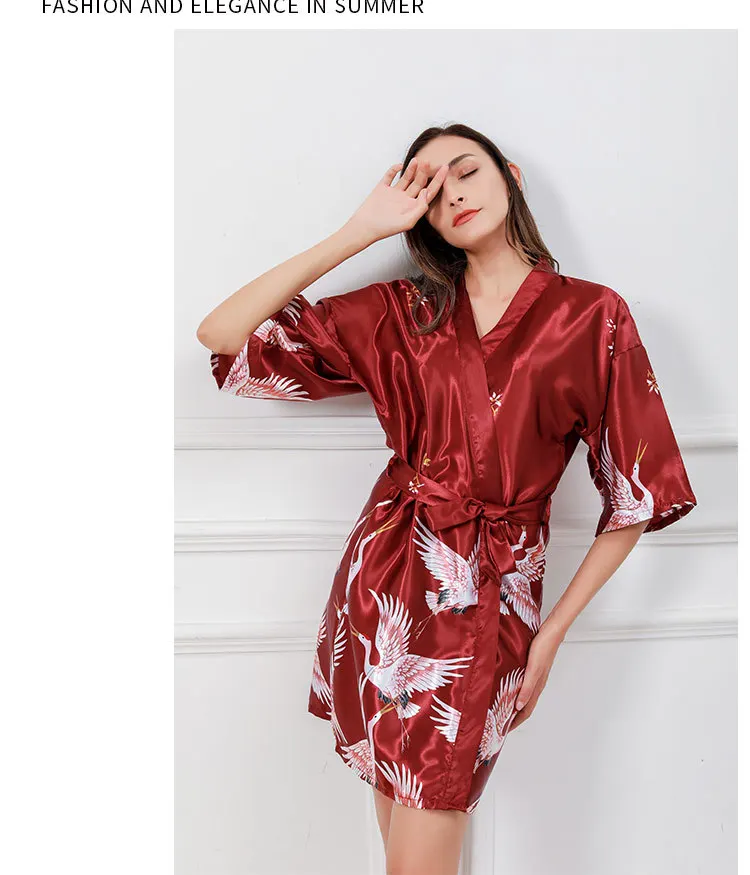 Модная женская летняя обувь мини кимоно халат женский из искусственного шёлка
