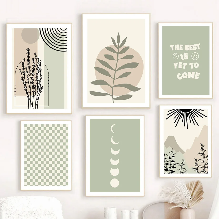 

Abstract Landscape Sun Moon Leaf Face Hand Nordic Poster And Prints Wall Art Canvas Painting Wall Pictures For Living Room Decor
