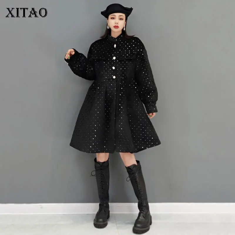 

XITAO/черные универсальные парки, темпераментные однотонные однобортные модные повседневные женские парки со стоячим воротником, зима 2021, ...