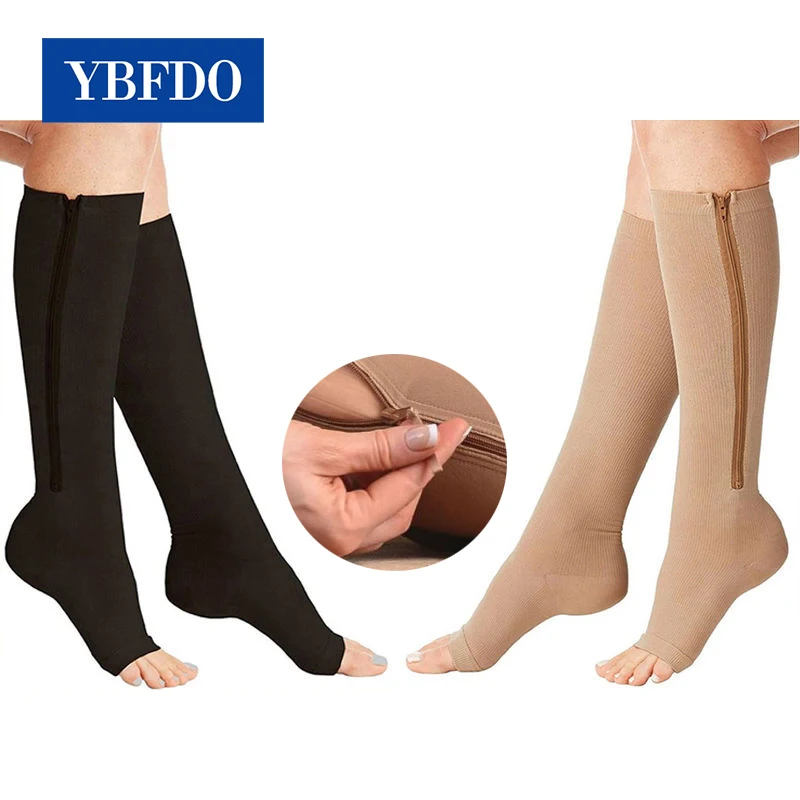 

YBFDO Burn Fat Zipper Compression Socks Women's Slim Sleeping Beauty Leg Prevent Varicose Veins Support Knee High Socks Unisex