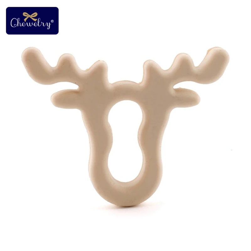 Beige Elk 1 шт. силиконовые снежинки Прорезыватель Рождественская елка звезда кулон Рождественский Олень Подарки для ребенка Лось пряники Ман детский Прорезыватель подарки - Цвет: Beige Elk
