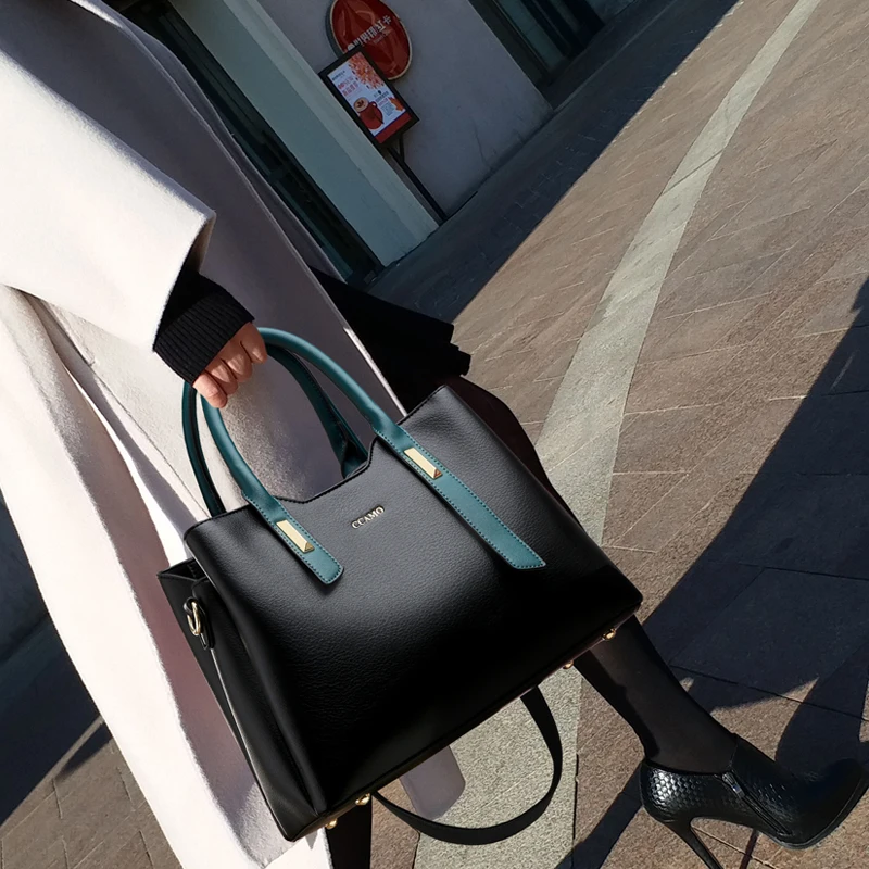 

2021 New Fashion Leather Contrasting Color Shoulder Bag High Texture Large Capacity Diagonal Portable Tote Bag Luxury Handbags