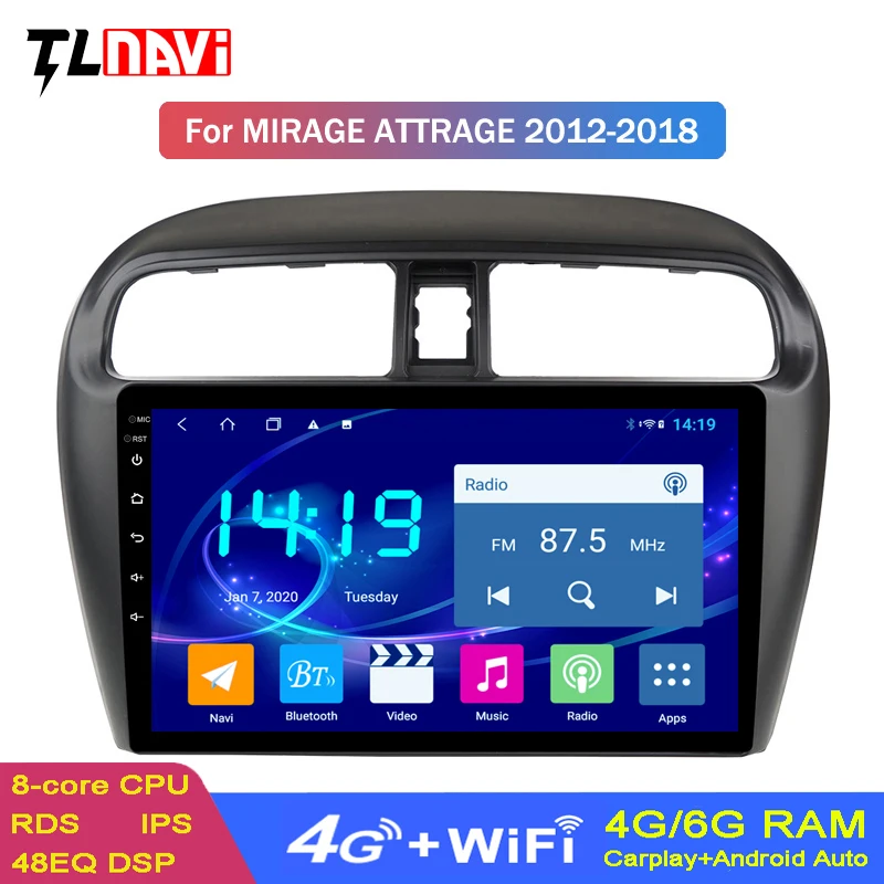 Автомобильный Dvd-проигрыватель IPS 6G + 128G 9 дюймов Android 10 Gps для Mitsubishi Mirage Attrage 2012-2018