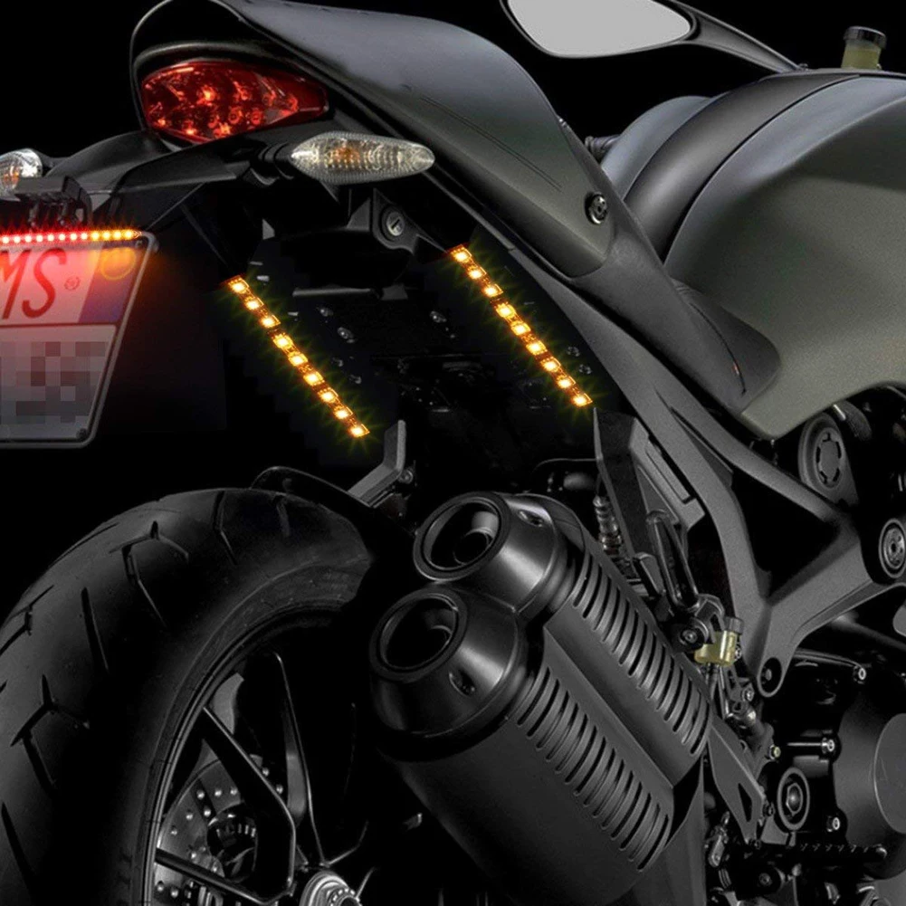 

2 Pieces Of 6-Inch Motorcycle Turn Signal Strip With Amber 9LED Light Turn Signal Tail Light Yellow Signal Light Strip