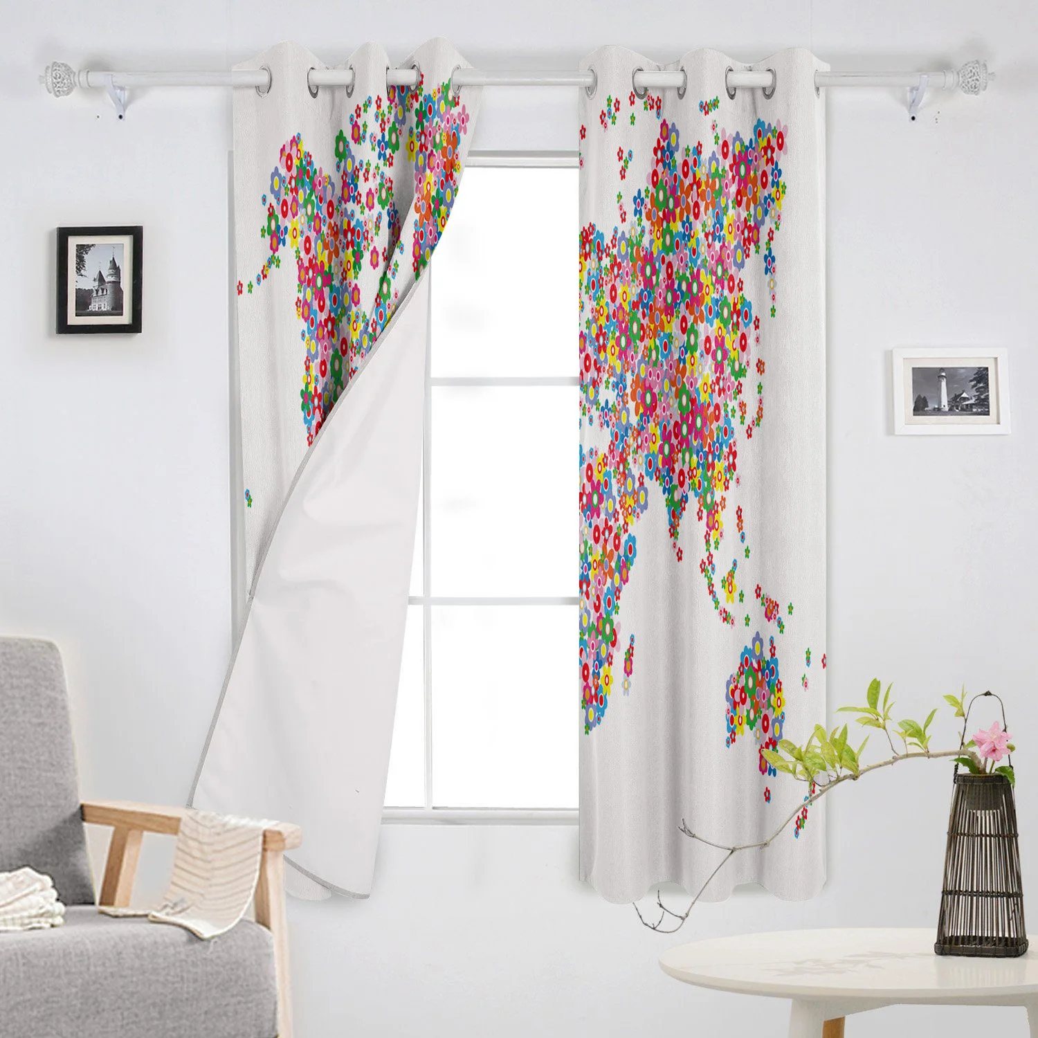 Шторы на окна с изображением райских цветов Мультяшные занавески для гостиной