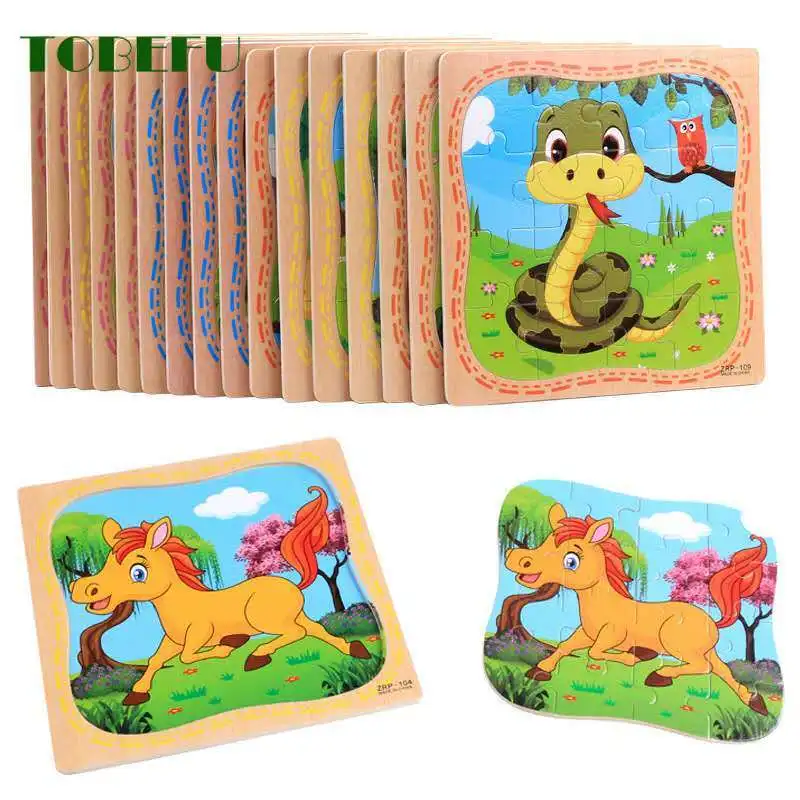 Детские игрушки деревянные 3d пазлы Мультяшные животные интеллект детей