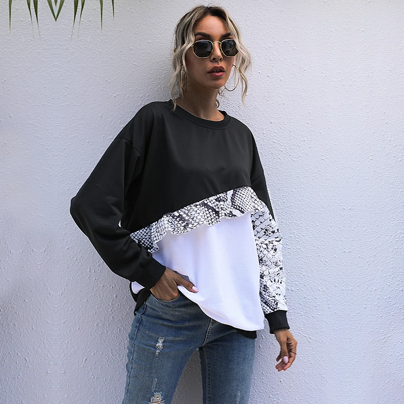 

Женский свитер со змеиным принтом, дизайнерский свитер средней длины с круглым вырезом и длинным рукавом