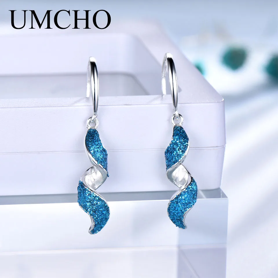 EUJO27S-1 UMCHO Элегантные 925 Серебряные синие серьги-капли с блестками для женщин, подарок на день рождения, хорошее Ювелирное Украшение - Цвет камня: EUJO27S-1