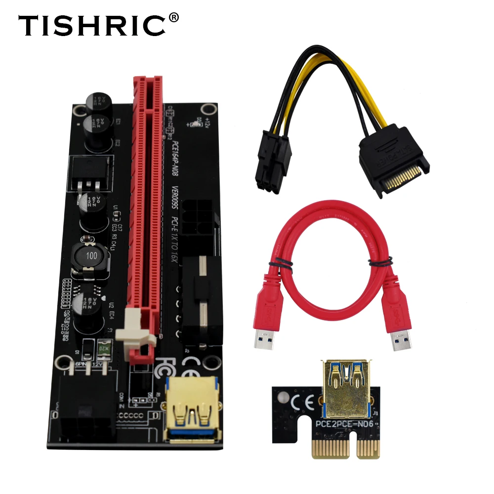 

Переходник TISHRIC 3 в 1 PCI-E, 5 шт., карта 009s, USB 3,0 SATA к кабелю адаптера 6 контактов, переходник PCIE PCI E для майнинга, переходник для видеокарты