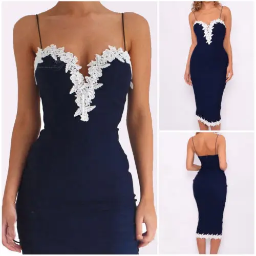 

Summer Hot Sale Fashion Slim Bodycon Spaghetti Strap Sexy Women v-neck Lace Flower Evening Party Ladies Suspenders Dress