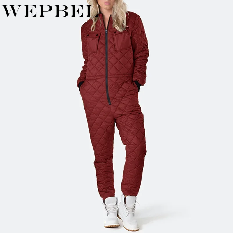 

WEPBEL Women One-piece Rompers Ladies Winter Warm Garment New Zipper Overalls Parka Female Clothing Autumn Pants Sexy Jumpsuit