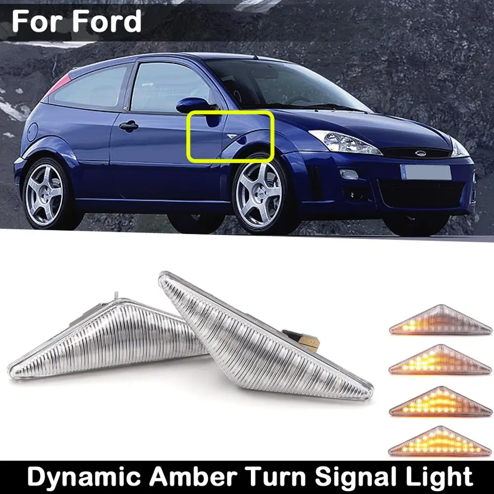 

2 шт. прозрачные линзы Светодиодный Боковой габаритный фонарь динамический Янтарный указатель поворота светильник Ford Focus MK1 1998-2004 Mondeo MK3 ...
