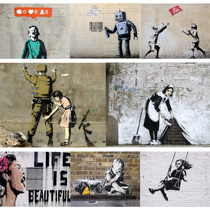 

Abstract Classic Street Graffiti Banksy Vintage Canvas Painting Wall Art Prints and Posters Pictures Home Room Decor (No Frame)