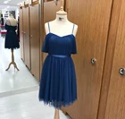 Spagehtti трапециевидные шифоновые Короткие плиссированные платья подружки невесты с карманами V-образным вырезом на завязках синие официальные свадебные платья