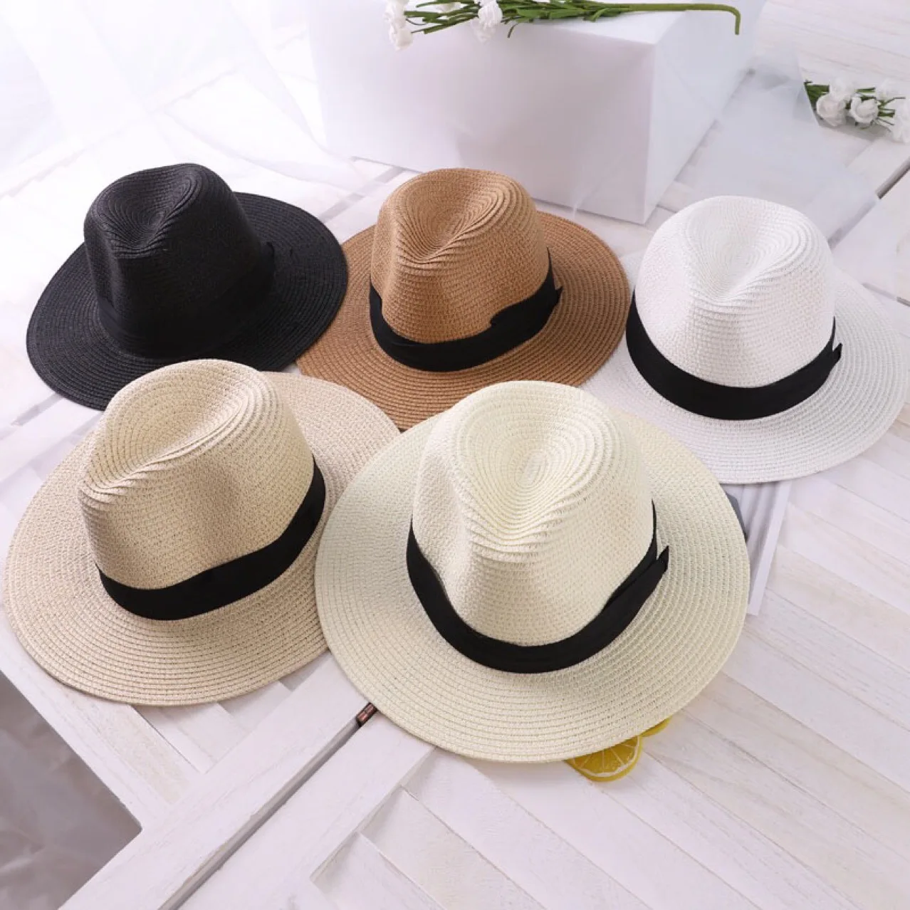 Free Shipping Personalised Embroidered Boater Hat Summer - Wide Brim Embroidery Custom Monogram Straw Fedora | Аксессуары для