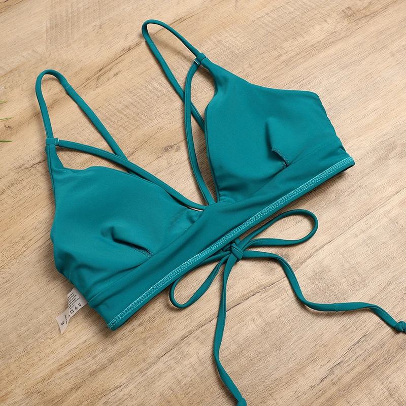 

Green Swimsuit Push Up 2021 Bikini Cut Out Swimwear Women Lace Up Bathing Suit High Cut Beachwear Strap Bandeau