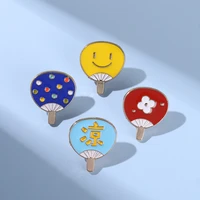 cute cartoon fan enamel pin yellow smie red flower blue chinesecoolbrooches accessories backpack badge gift for friends