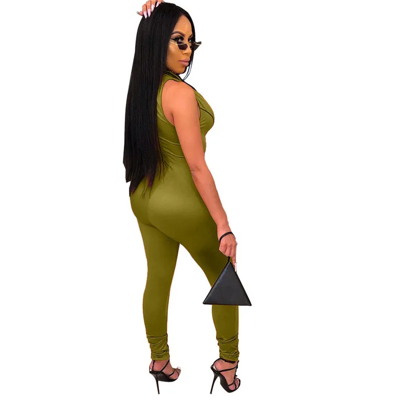 Оранжевое на молнии Глубокий v-образный вырез облегающий женский комбинезон для