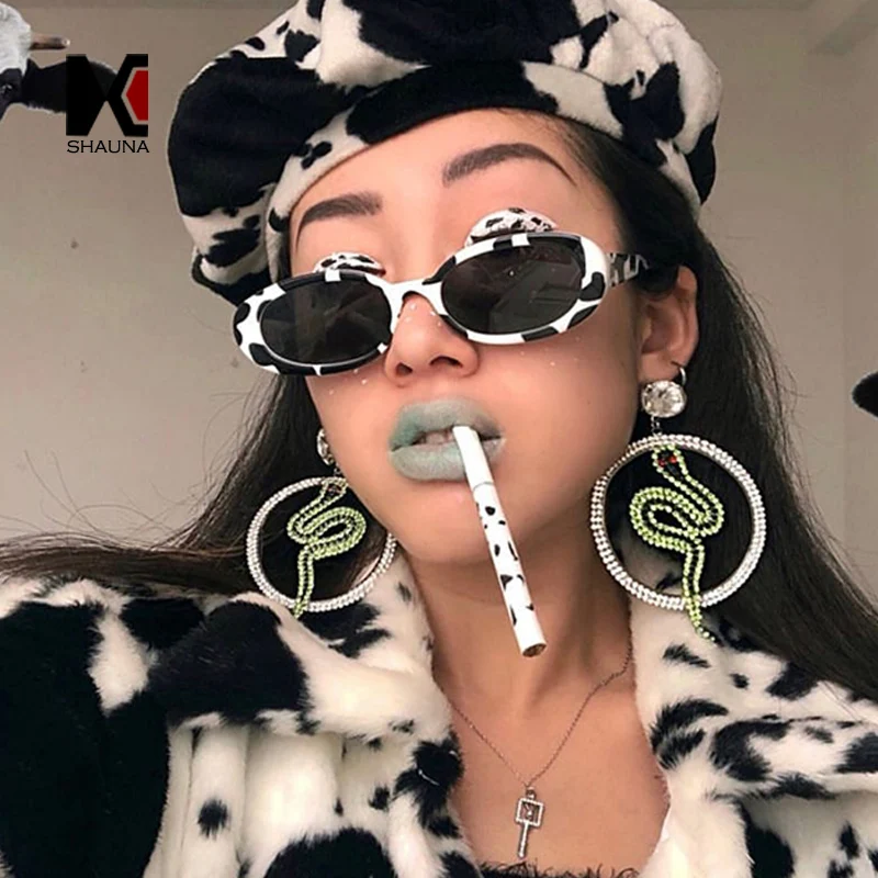 

Женские Овальные Солнцезащитные очки SHAUNA, трендовые очки в перламутровой оправе с полосками и защитой UV400