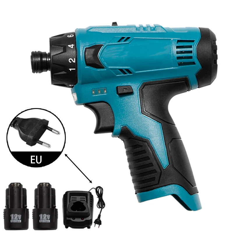 

Cordless Electric Drill Two Speed Adjustable Electric Screwdriver Hand Driver Wrench with Bosch 12V 2000mAh Battery+Screwdriver