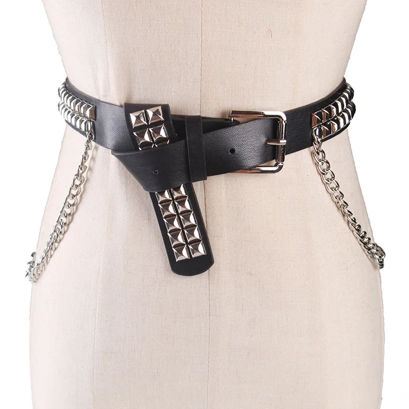 

Fashion Women Chain Belt Punk Style Square Rivet Chain Men Belt Ladies Pin Buckle Wide Belt for Jeans Decorative Belt Waistband