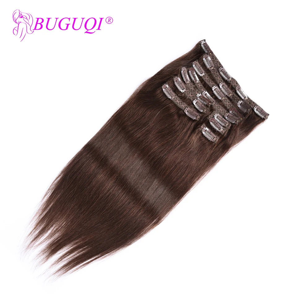 BUGUQI волосы на заколках для наращивания человеческих волос индийские #4 Remy 16-26