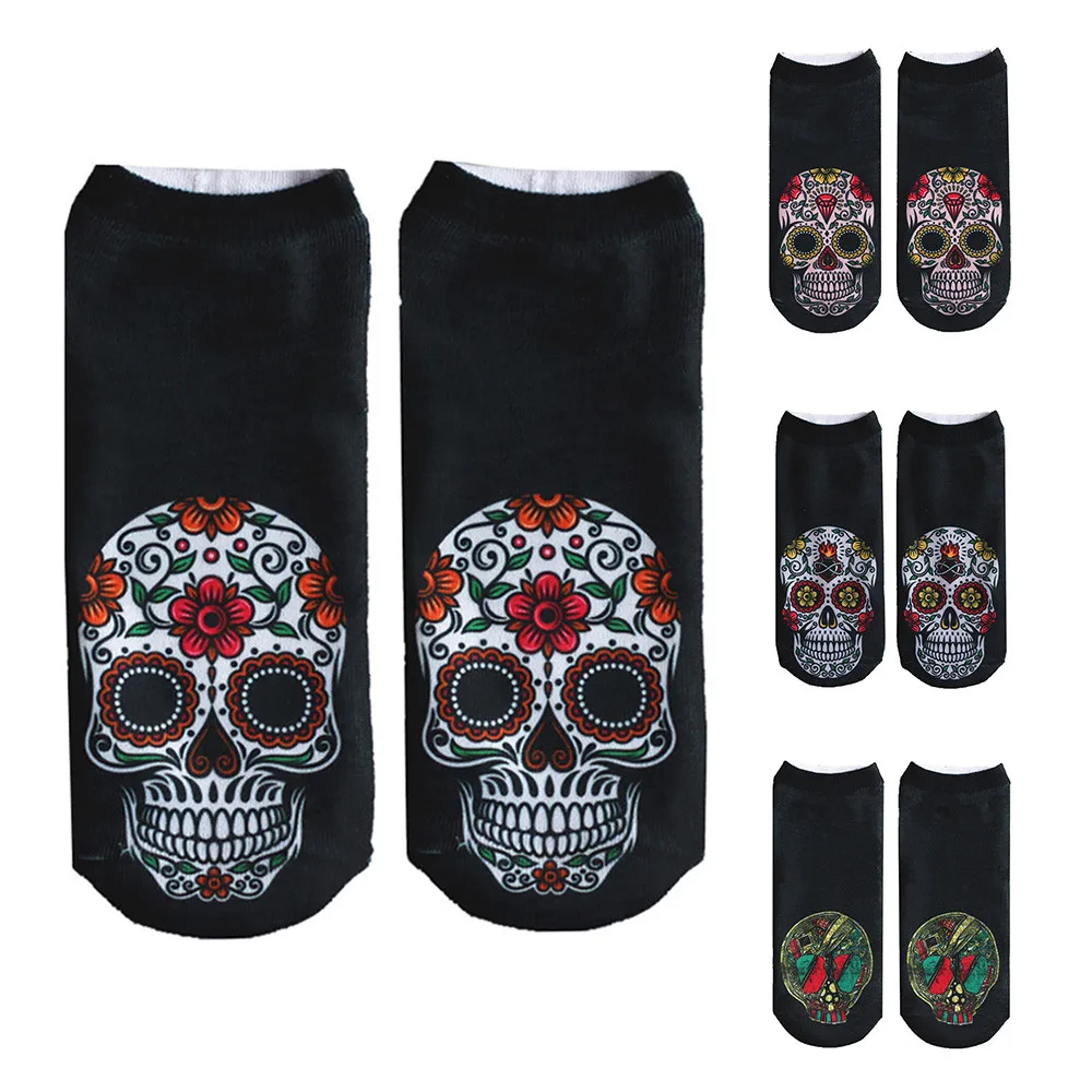 Забавные носки для женщин и мужчин на Хэллоуин из полиэстера с принтом черепа