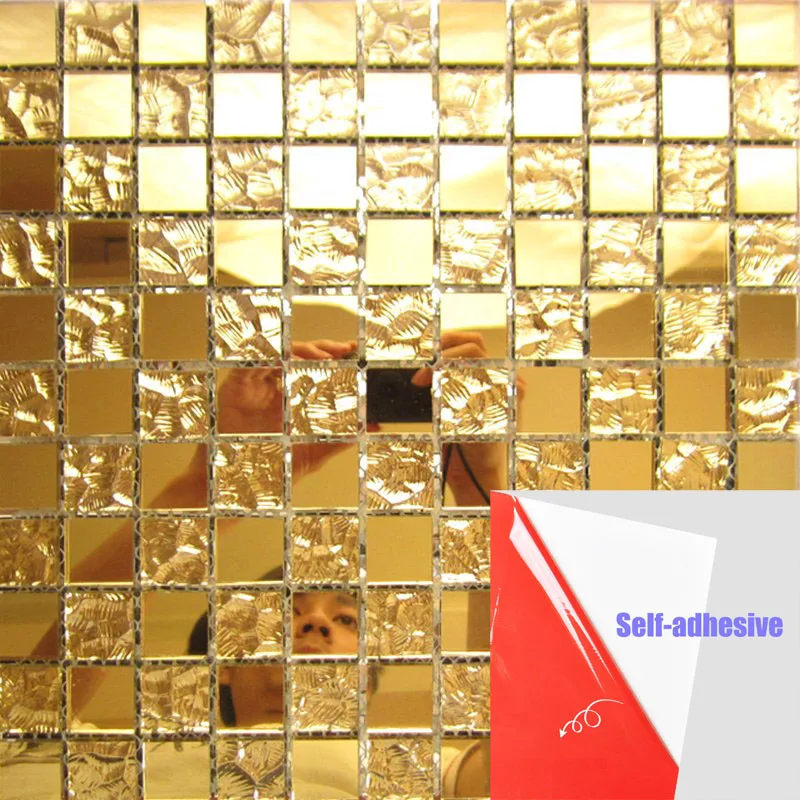 

USA,Russia 11Pcs/Box Nordic Style Self-Adhesive Gold Crystal Glass Mosaic Tile For Kitchen Art Wall Sticker Decoration Materials
