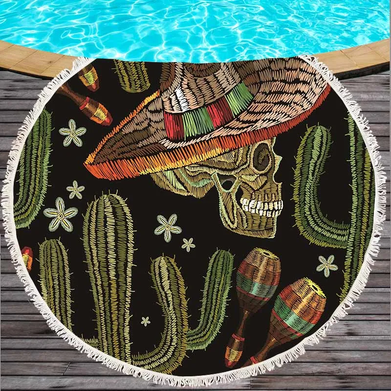 Круглое пляжное полотенце 150 см с кисточками из микрофибры Большое реактивным